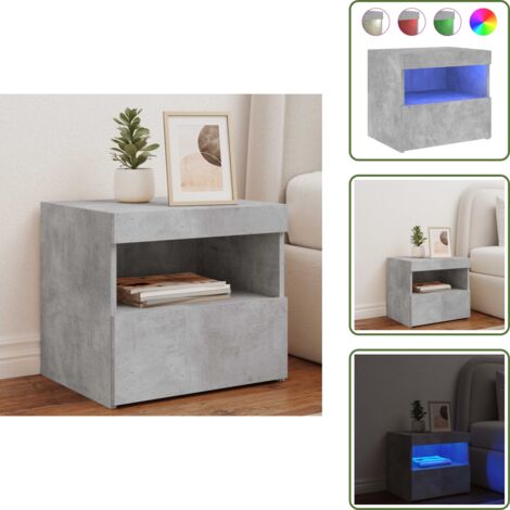 The Living Store Comodino con Luci LED Grigio Cemento 50x40x45 cm - Comodino moderno