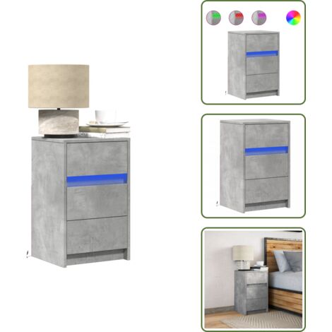 The Living Store Comodino con Luci LED Grigio Cemento in Legno Multistrato - Comodino in legno multistrato