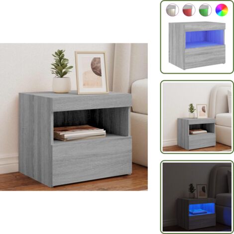 The Living Store Comodino con Luci LED Grigio Sonoma 50x40x45 cm - Comodino moderno
