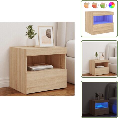 The Living Store Comodino con Luci LED Rovere Sonoma 50x40x45 cm - Comodino moderno