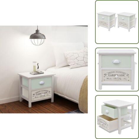 The Living Store Comodino Francese Set 2 pz in Legno - Comodino in legno