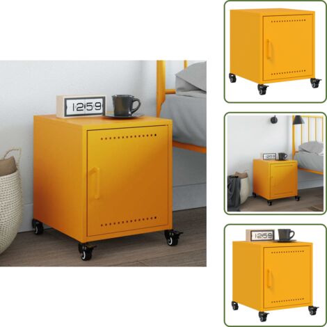 The Living Store Comodino Giallo Senape 36x39x43,5 cm in Acciaio - Comodino giallo senape