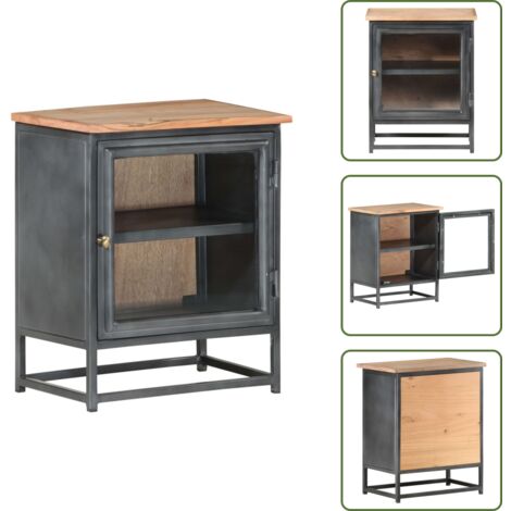 The Living Store Comodino Grigio 40x30x50 cm in Legno Massello di Acacia - Comodino grigio