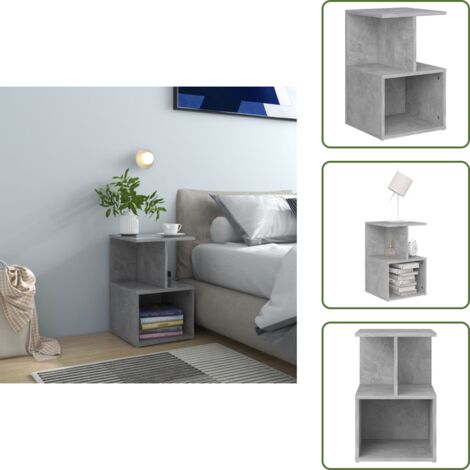 The Living Store Comodino Grigio Cemento 35x35x55 cm in Legno Multistrato - Comodino grigio cemento