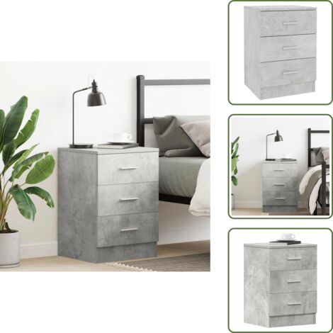 The Living Store Comodino Grigio Cemento 38x35x56 cm in Legno Multistrato - Comodino grigio cemento