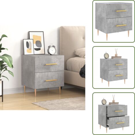 The Living Store Comodino Grigio Cemento 40x35x47,5 cm in Legno Multistrato - Comodino moderno