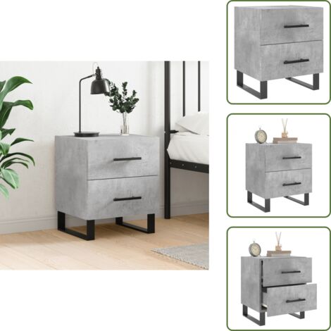The Living Store Comodino Grigio Cemento 40x35x47,5 cm in Legno Multistrato - Comodino moderno