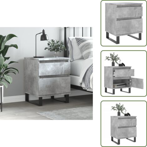 The Living Store Comodino Grigio Cemento 40x35x50 cm in Legno Multistrato - Comodino con cassetto