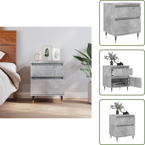 The Living Store Comodino Grigio Cemento 40x35x50 cm in Legno Multistrato - Comodino con cassetto