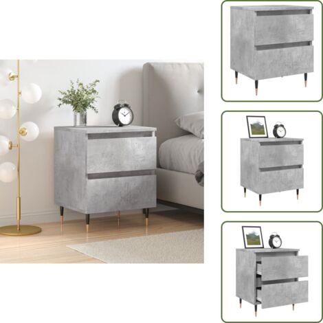 The Living Store Comodino Grigio Cemento 40x35x50 cm in Legno Multistrato - Comodino grigio cemento