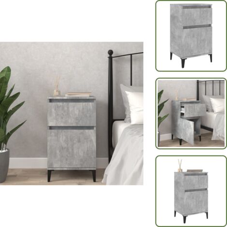 The Living Store Comodino Grigio Cemento 40x35x70 cm - Comodino in legno