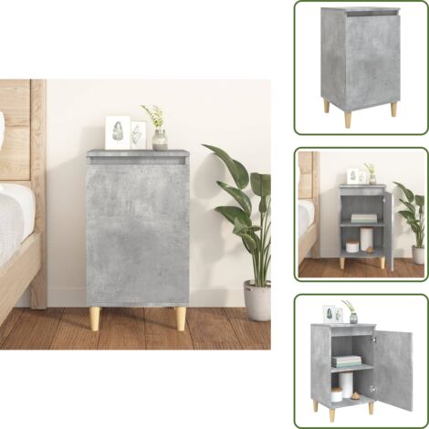 The Living Store Comodino Grigio Cemento 40x35x70 cm in Legno Multistrato - Comodino grigio cemento