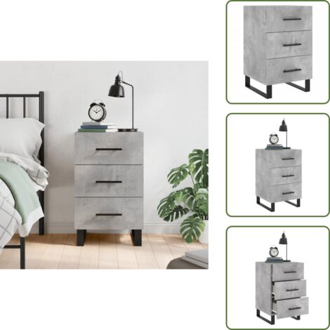 The Living Store Comodino Grigio Cemento 40x40x66 cm in Legno Multistrato - Comodino moderno
