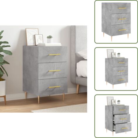 The Living Store Comodino Grigio Cemento 40x40x66 cm in Legno Multistrato - Comodino moderno