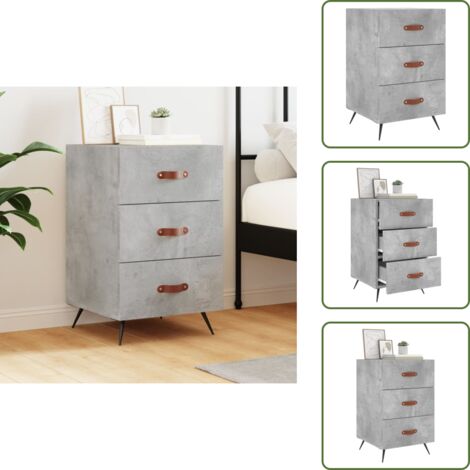 The Living Store Comodino Grigio Cemento 40x40x66 cm in Legno Multistrato - Comodino moderno