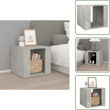 The Living Store Comodino Grigio Cemento 41x40x36 cm in Legno Multistrato - Comodino grigio cemento