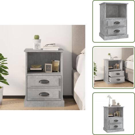 The Living Store Comodino Grigio Cemento 43x36x60 cm - Comodino con cassetti