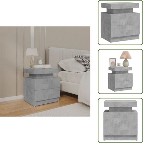 The Living Store Comodino Grigio Cemento 45x35x52 cm in Legno Multistrato - Comodino grigio cemento