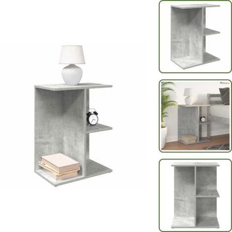 The Living Store Comodino Grigio Cemento 46,5x29x61 cm in Legno Multistrato - Comodino grigio cemento
