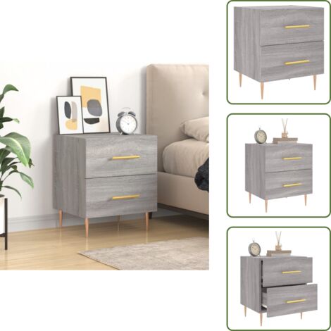 The Living Store Comodino Grigio Sonoma 40x35x47,5 cm in Legno Multistrato - Comodino moderno