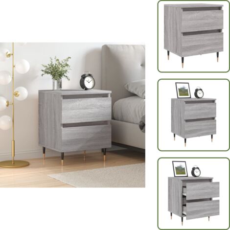 The Living Store Comodino Grigio Sonoma 40x35x50 cm in Legno Multistrato - Comodino grigio