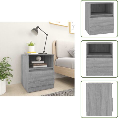 The Living Store Comodino Grigio Sonoma 40x40x50 cm in Legno Multistrato - Comodino grigio