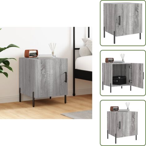 The Living Store Comodino Grigio Sonoma 40x40x50 cm in Legno Multistrato - Comodino moderno