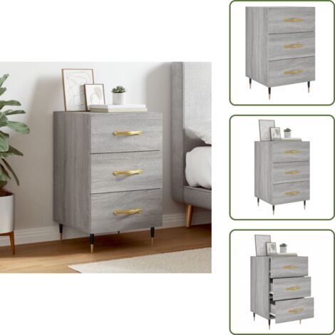 The Living Store Comodino Grigio Sonoma 40x40x66 cm in Legno Multistrato - Comodino moderno