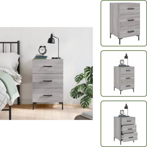The Living Store Comodino Grigio Sonoma 40x40x66 cm in Legno Multistrato - Comodino moderno