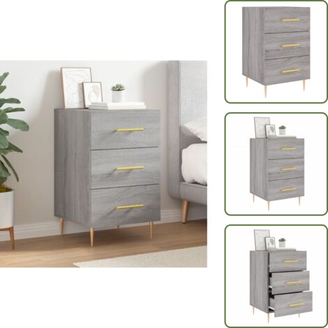 The Living Store Comodino Grigio Sonoma 40x40x66 cm in Legno Multistrato - Comodino moderno
