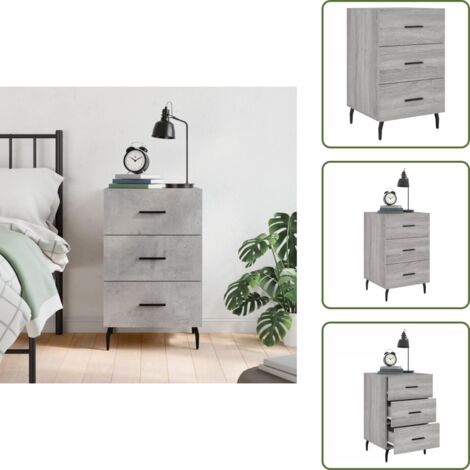 The Living Store Comodino Grigio Sonoma 40x40x66 cm in Legno Multistrato - Comodino moderno
