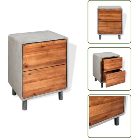 The Living Store Comodino in Cemento e Massello di Acacia 40x30x50 cm - Comodino industriale