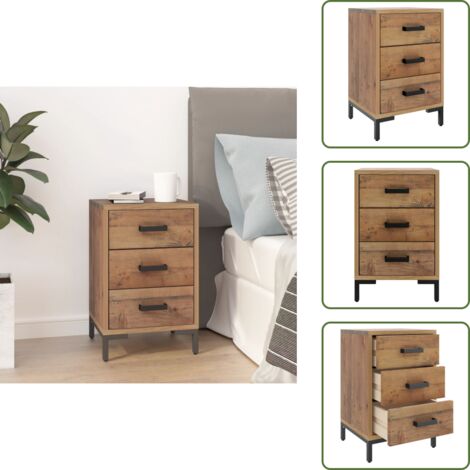 The Living Store Comodino Marrone 40x30x55 cm Legno Massello di Pino Riciclato - Comodino in legno
