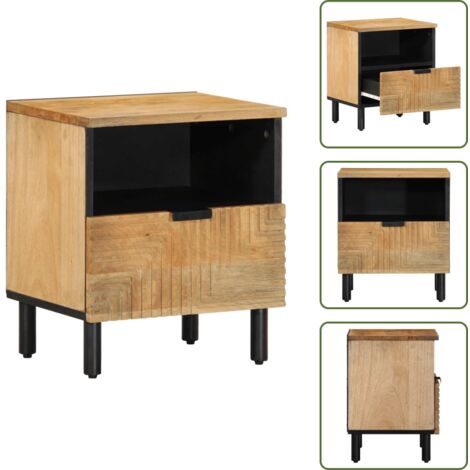 The Living Store Comodino Marrone 40x33x46 cm in Legno Massello di Mango - Comodino marrone