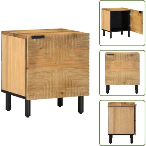 The Living Store Comodino Marrone 40x33x46 cm in Legno Massello di Mango - Comodino marrone