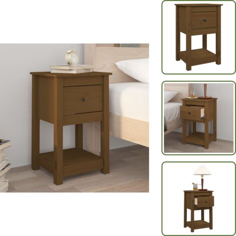 The Living Store Comodino Marrone Ambra 40x35x61,5 cm in Legno Massello di Pino - Comodino marrone ambra