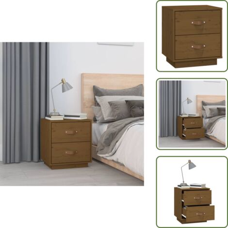 The Living Store Comodino Marrone Ambrato 40x34x45 cm in Legno Massello di Pino - Comodino marrone ambra