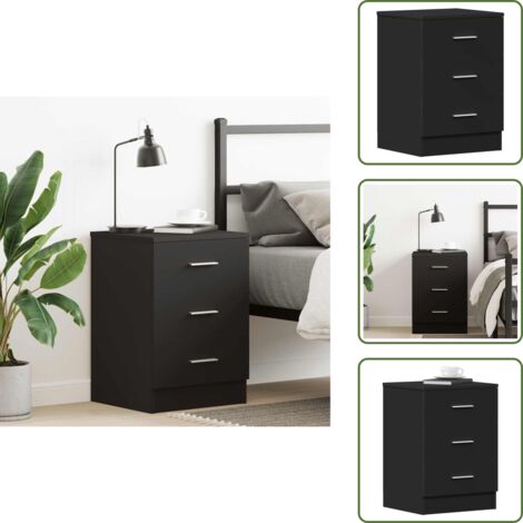 The Living Store Comodino Nero 38x35x56 cm in Legno Multistrato - Comodino nero