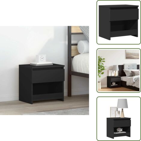 The Living Store Comodino Nero 40x30x39 cm in Legno Multistrato - Comodino nero