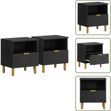 The Living Store Comodino Nero 40x33x46 cm in Legno Multistrato - Comodino nero