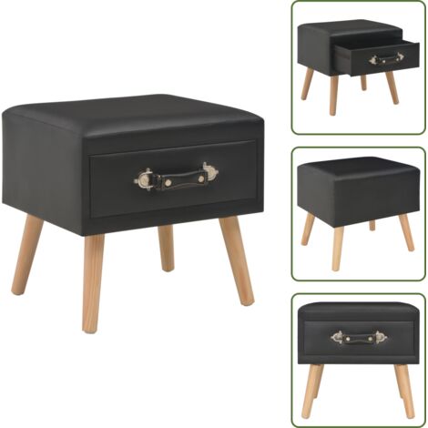 The Living Store Comodino Nero 40x35x40 cm in Similpelle - Comodino nero