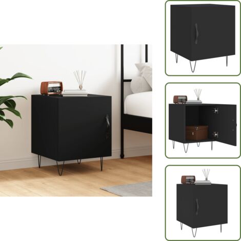 The Living Store Comodino Nero 40x40x50 cm in Legno Multistrato - Comodino moderno