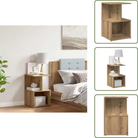 The Living Store Comodino Rovere Artigianale 35x35x55 cm in Legno Multistrato - Comodino rovere