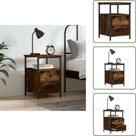 The Living Store Comodino Rovere Fumo 34x35,5x50 cm in Legno Multistrato - Comodino industriale