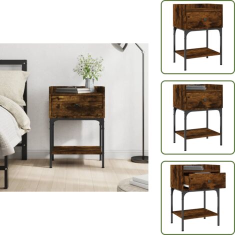 The Living Store Comodino Rovere Fumo 40,5x31x60 cm in Legno Multistrato - Comodino con piedini regolabili