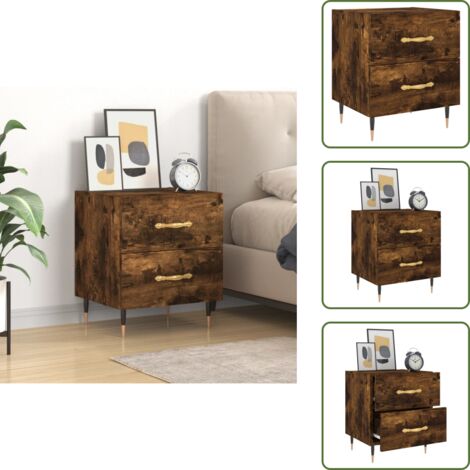 The Living Store Comodino Rovere Fumo 40x35x47,5 cm in Legno Multistrato - Comodino moderno