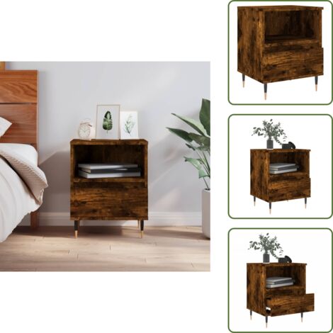 The Living Store Comodino Rovere Fumo 40x35x50 cm in Legno Multistrato - Comodino con cassetto