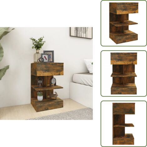 The Living Store Comodino Rovere Fumo 40x35x65 cm in Legno Multistrato - Comodino rovere