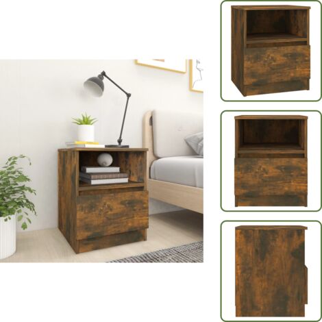 The Living Store Comodino Rovere Fumo 40x40x50 cm in Legno Multistrato - Comodino con cassetto