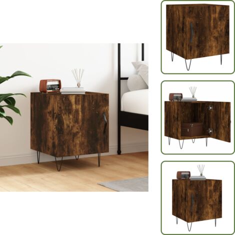 The Living Store Comodino Rovere Fumo 40x40x50 cm in Legno Multistrato - Comodino moderno